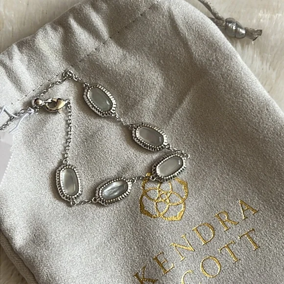 Kendra Scott Grayson Silver Ridge Frame Link Bracelet in Ivory Mother-of… - Picture 2 of 3